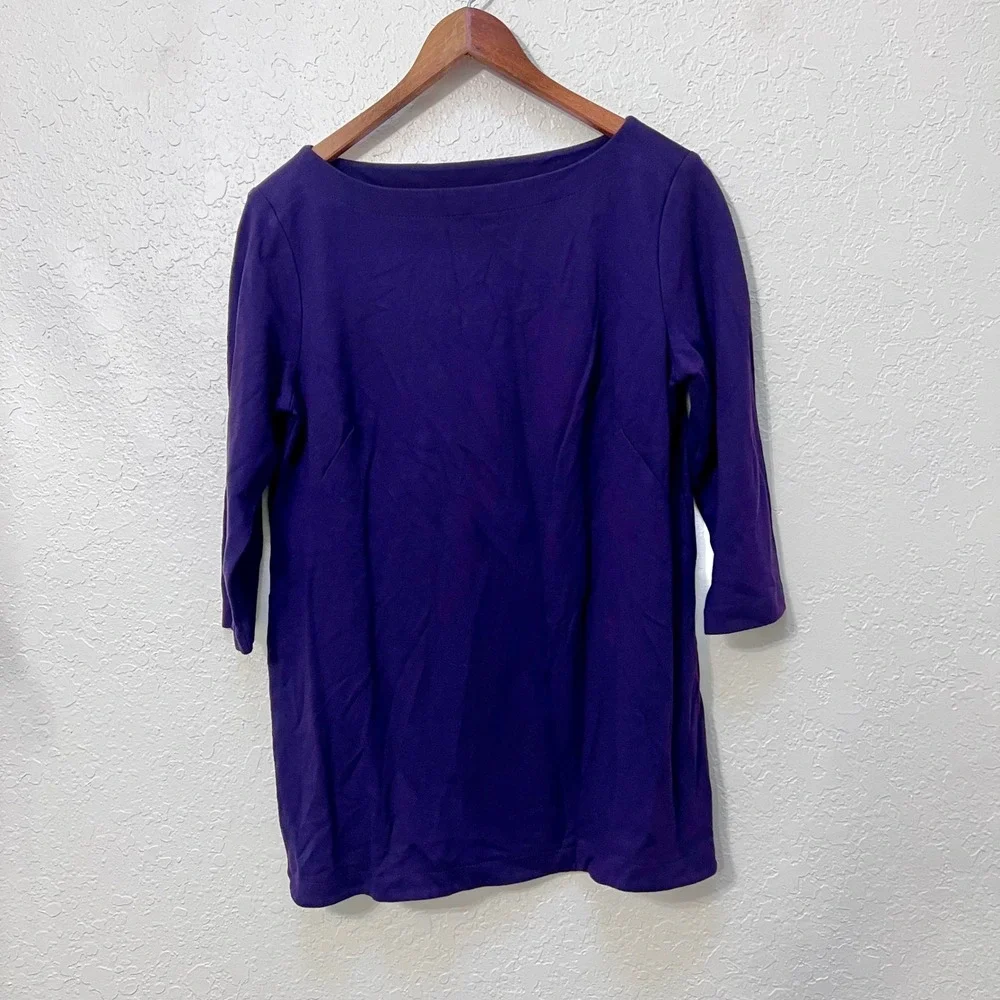 J. Jill Purple Ponte Knit Boat Neck 3/4 Sleeve Top Womens Medium - Picture 2 of 6